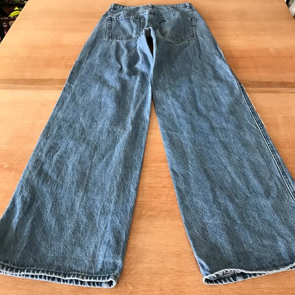Pacsun Baggy Jeans Women 23 Blue Bandana Patch Mid Rise Button Fly Stretch 17254 - Picture 2 of 15